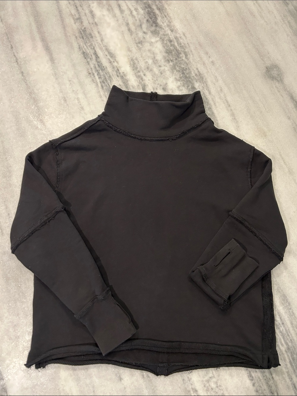 We the Free Cowl Neck Terry Cotton Shirt Black XS/S Raw Hem
